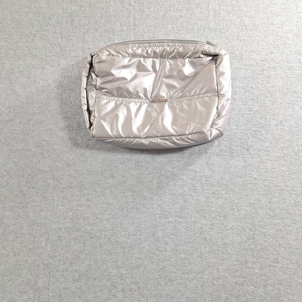 Anorak Metallic Silver Champagne Puffer Cosmetic Bag Makeup Pouch Quilted Clutch